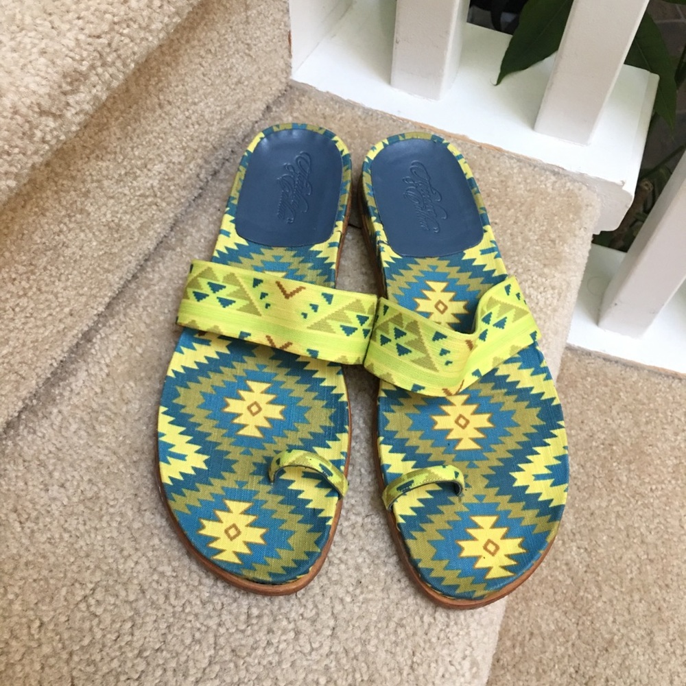 Theodora & Callum Green Yellow Canvas Sandals 9